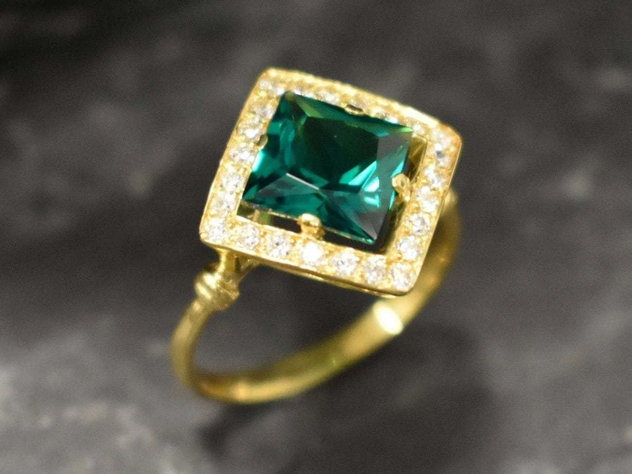 Gold Emerald Ring - Emerald Engagement Ring, Gold Emerald Vintage Ring