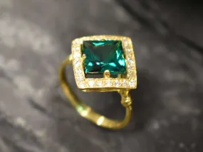 Gold Emerald Ring - Emerald Engagement Ring, Gold Emerald Vintage Ring