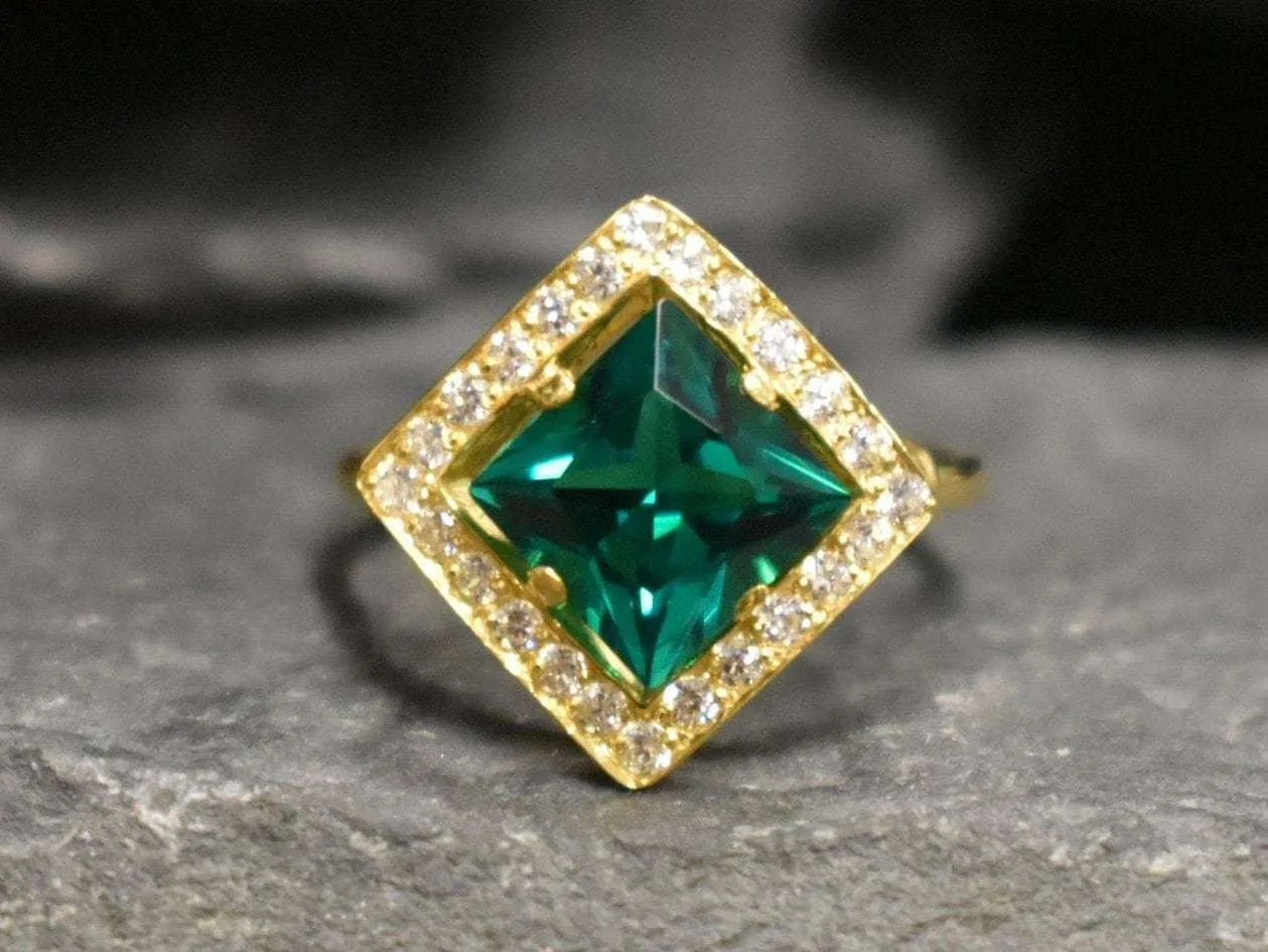 Gold Emerald Ring - Emerald Engagement Ring, Gold Emerald Vintage Ring