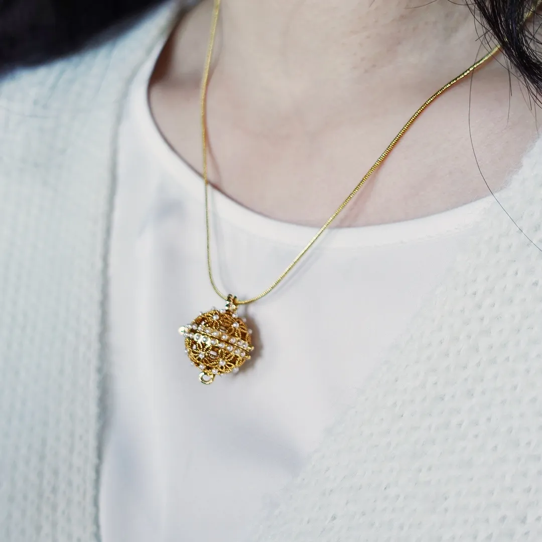 Gold Filigree Locket Pendant Necklace