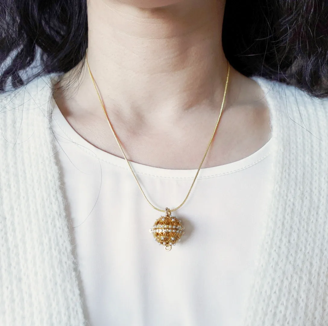 Gold Filigree Locket Pendant Necklace