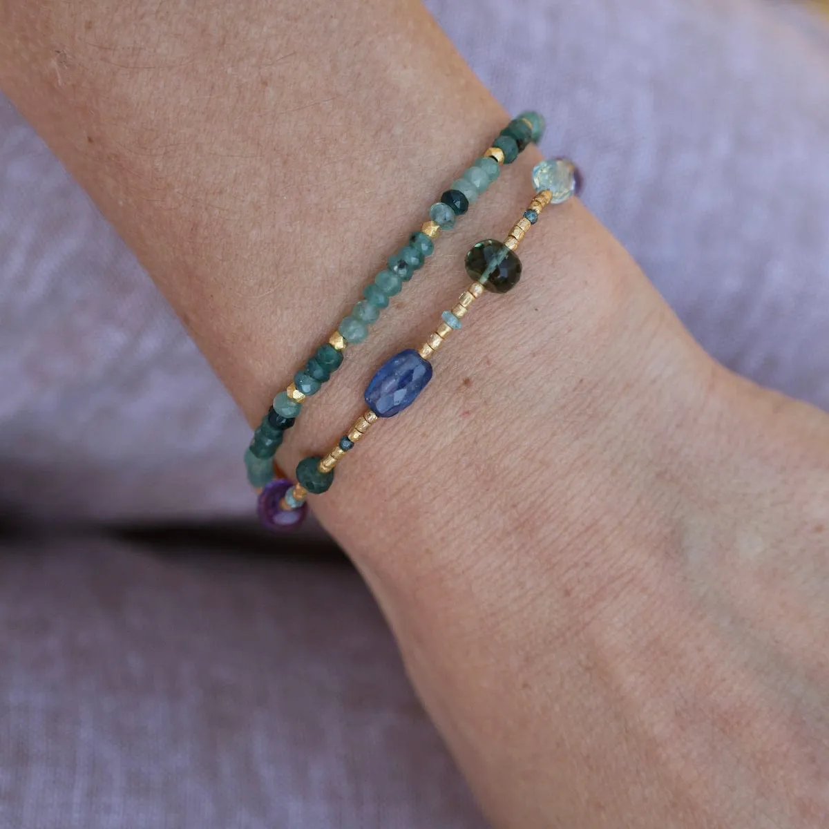 Gold Glass, Amethyst, Grandidierite, Sky Blue Topaz Bracelet