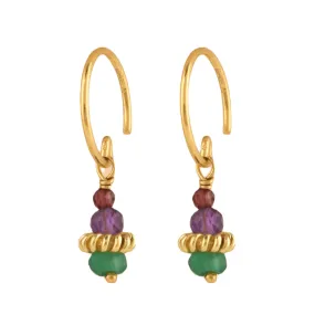 Gold Plated Earrings Garnet, Amethyst, Green Onyx