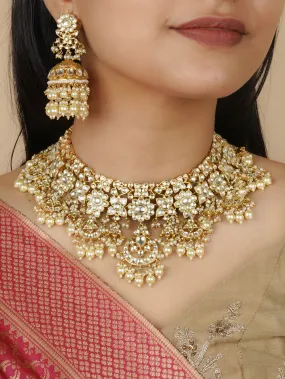 Gold Plated Jadau Kundan Necklace Set - MS2041