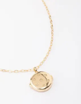 Gold Plated Sparkle Star Round Locket Pendant Necklace