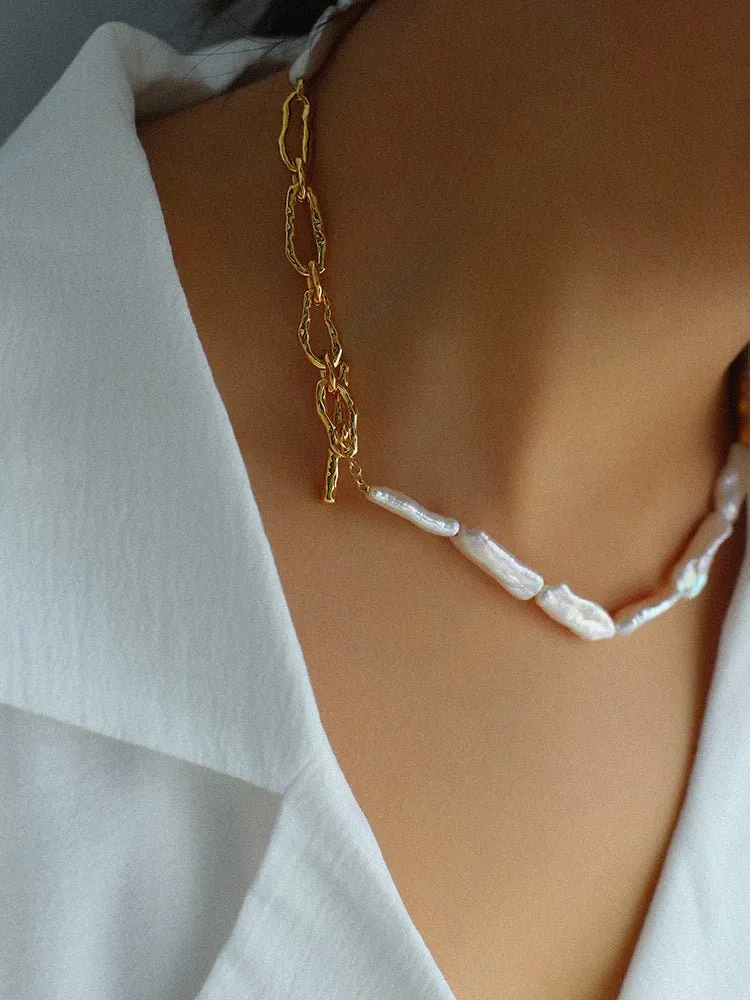 Golden Harmony Baroque Pearl Collar Necklace