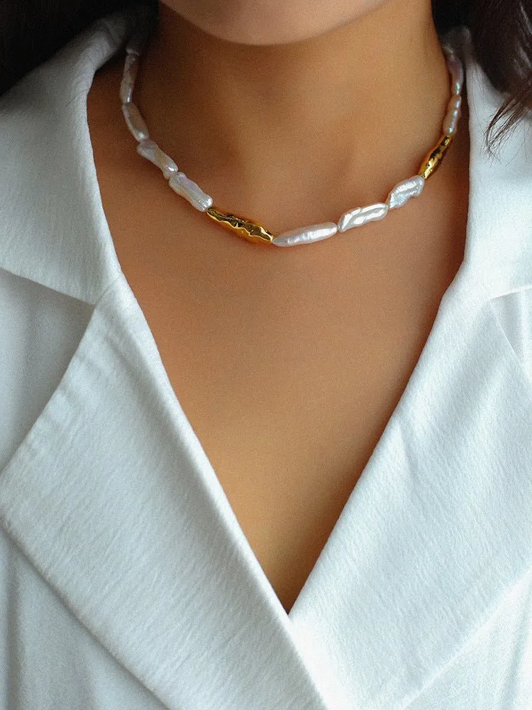 Golden Harmony Baroque Pearl Collar Necklace