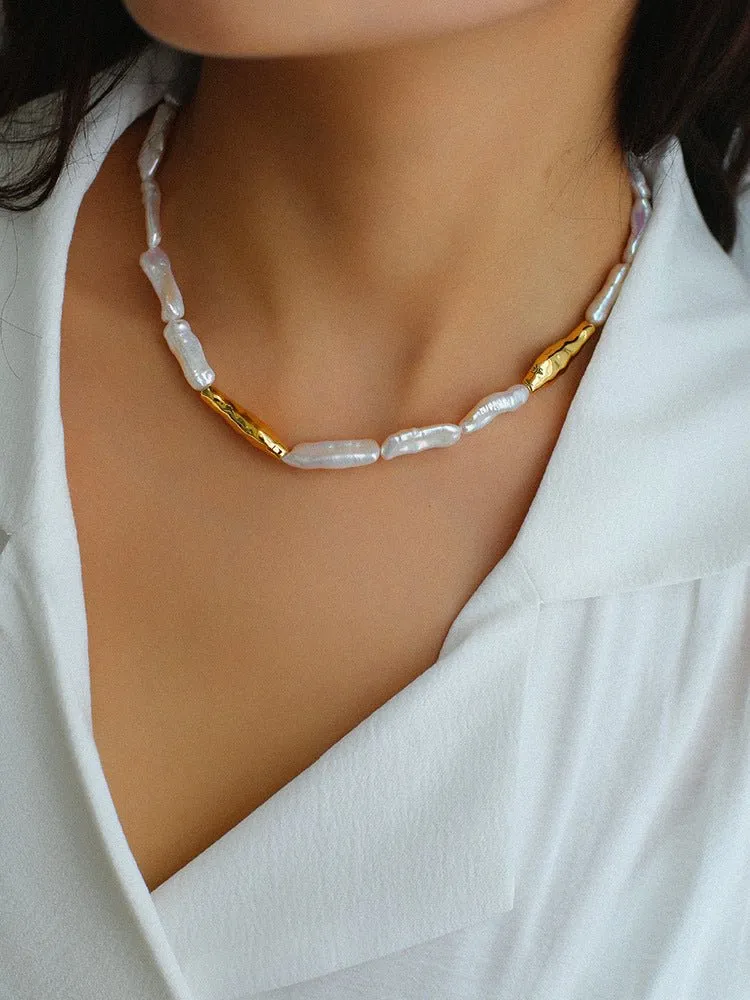 Golden Harmony Baroque Pearl Collar Necklace