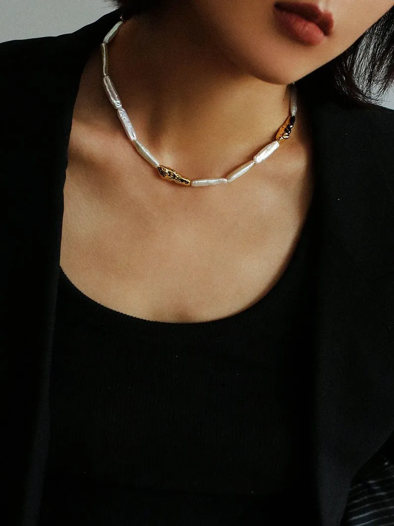 Golden Harmony Baroque Pearl Collar Necklace