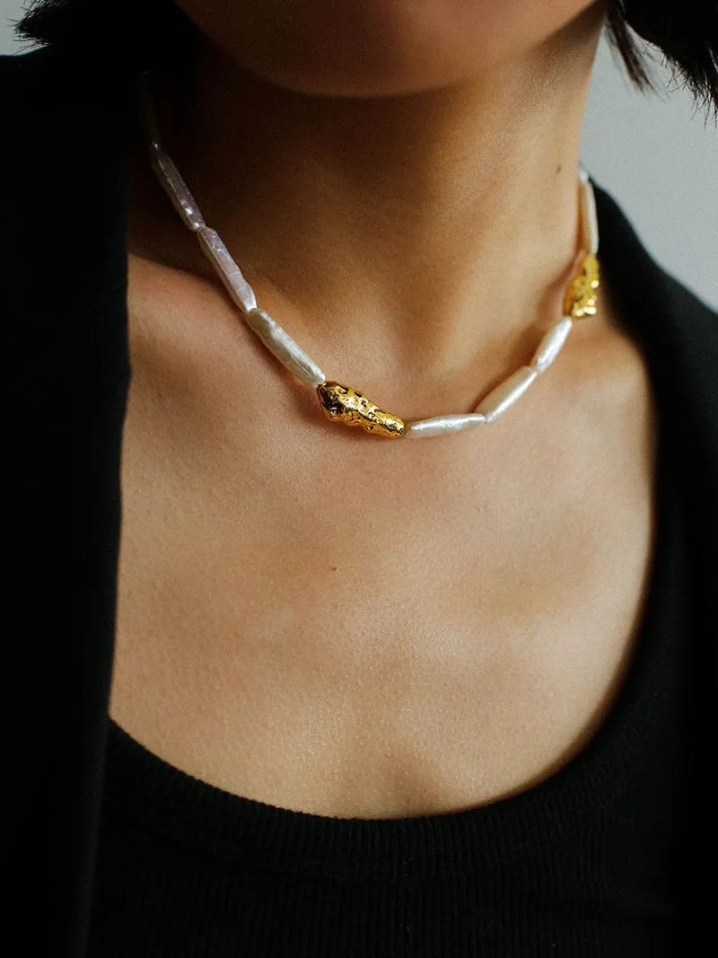 Golden Harmony Baroque Pearl Collar Necklace