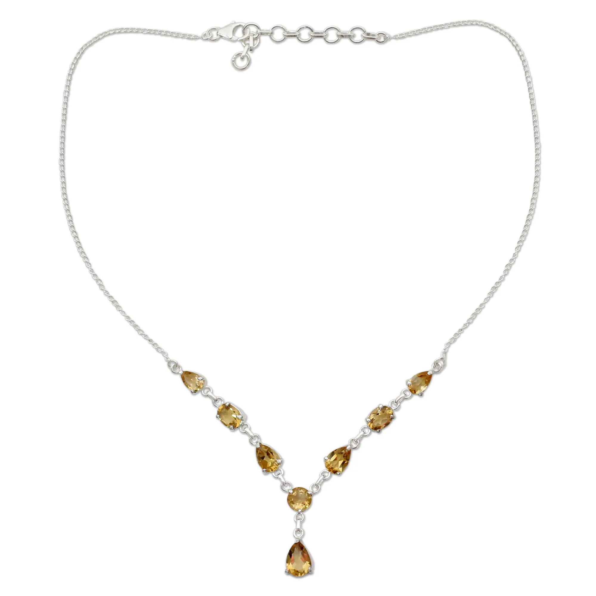 Golden Princess Fair Trade Handmade Citrine and 925 Silver Y Necklace