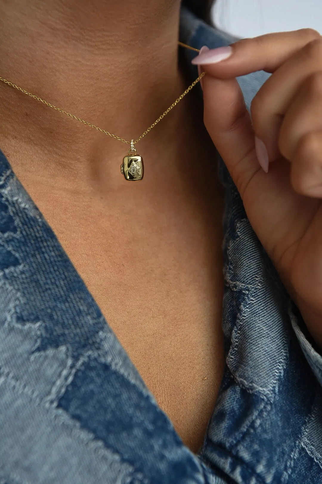 Golden Rectangular Locket With Celestial Centre