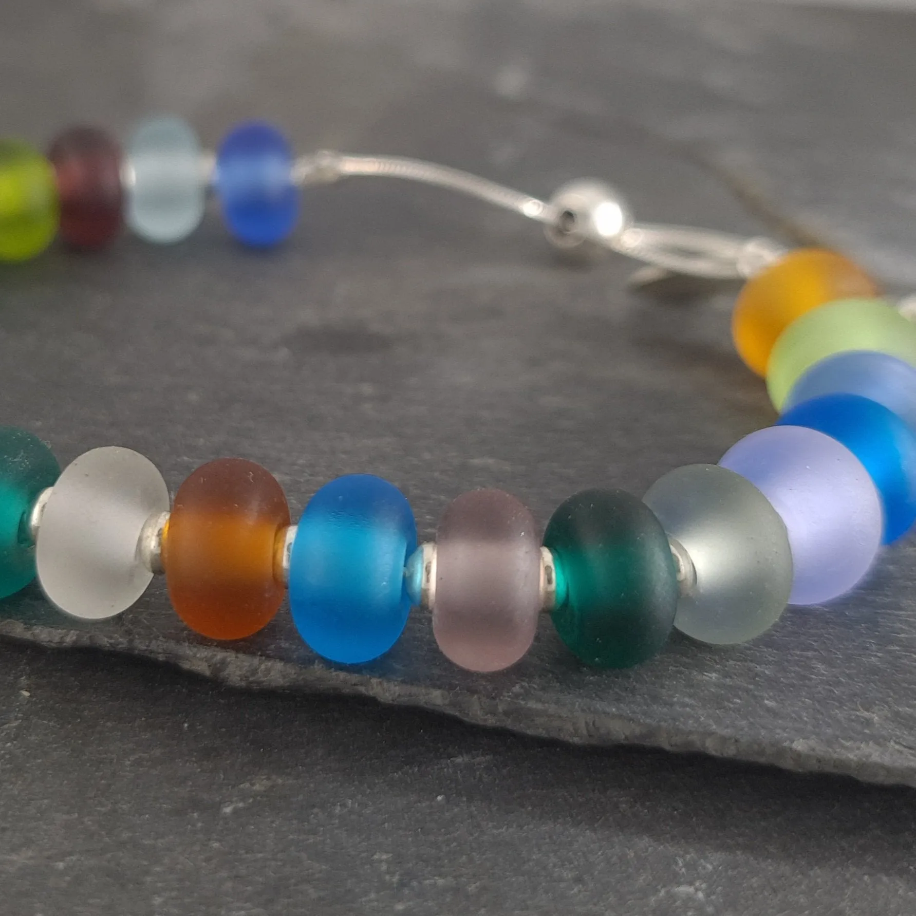 Gradient Collection - Mae, Frosted Glass and Silver Adjustable Bracelet