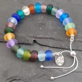 Gradient Collection - Mae, Frosted Glass and Silver Adjustable Bracelet