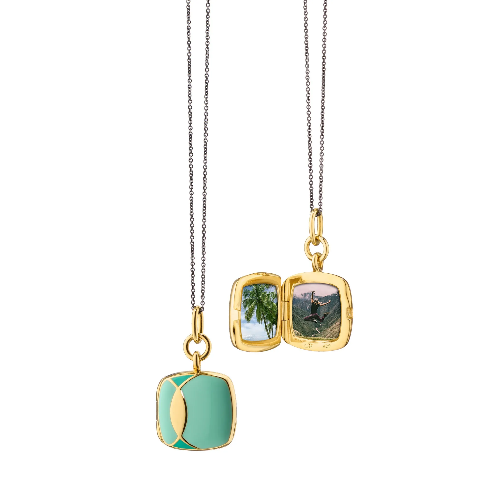 Green Enamel Vermeil Cushion Deco Locket