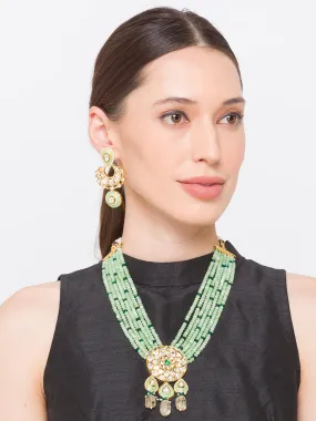 Green Gold Tone Kundan Meenakari Necklace Set with Onyx