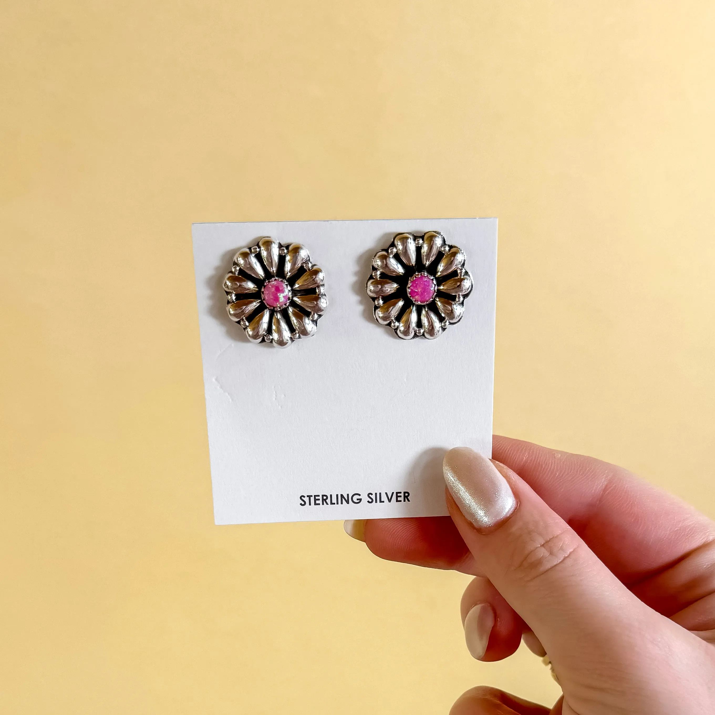 Hada Collection | Handmade Sterling Silver Pink Opal Stud Earrings