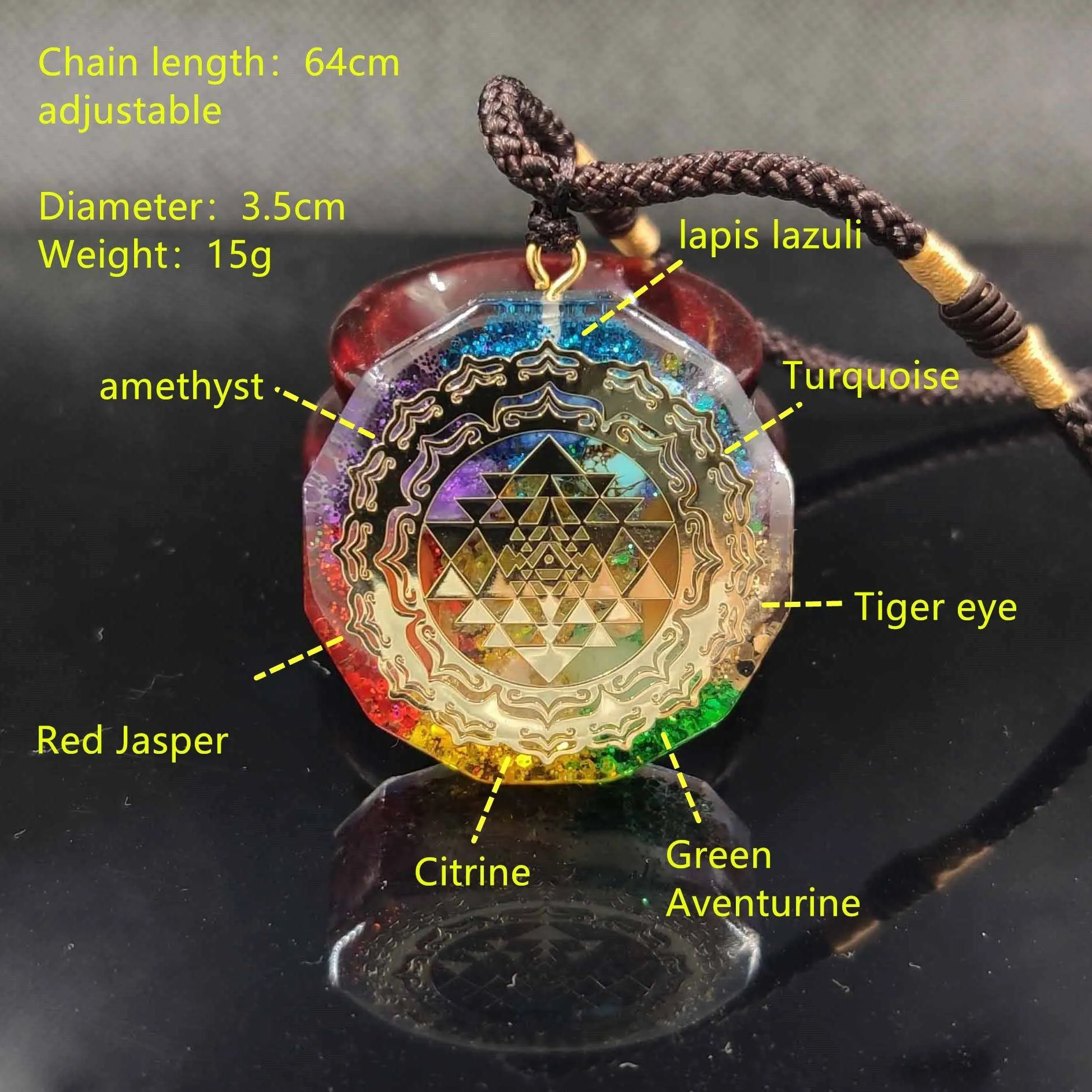 Handmade 7 Chakra Stone Sri Yantra 'ENERGY' ORGONITE Necklace