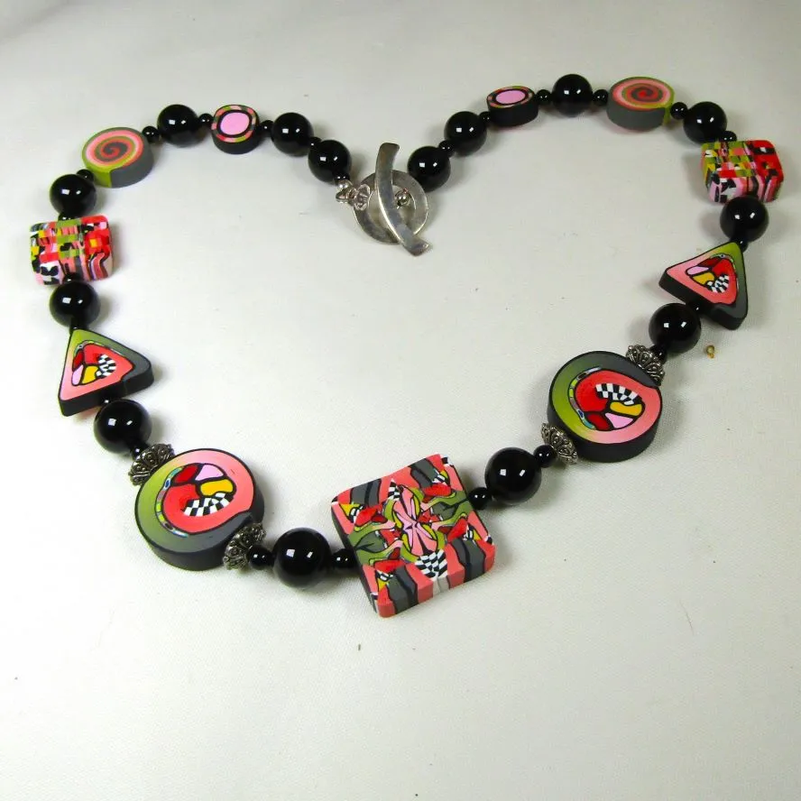 Handmade Black and Pink Unique and Unusual Beaded Necklace