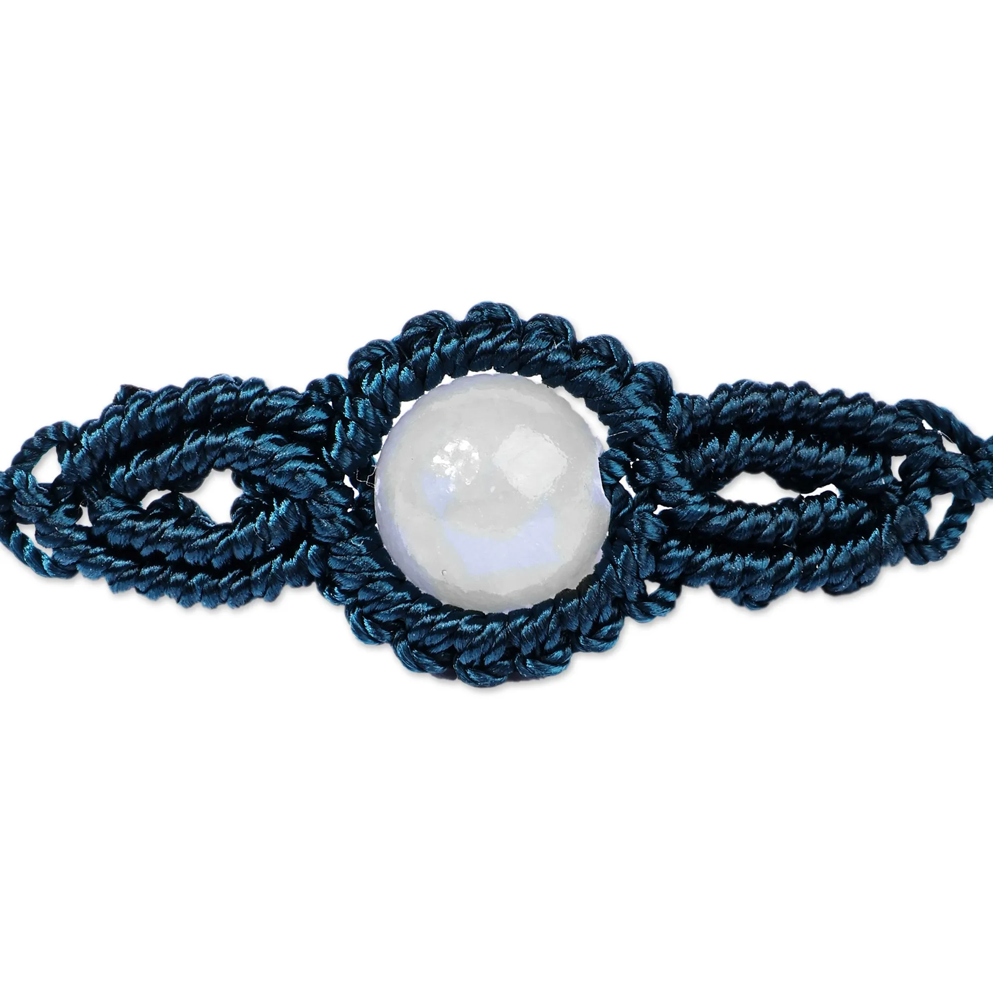 Handmade Dark Blue Cotton and Topaz Macrame Pendant Bracelet - Goddess of Sagaciousness | NOVICA