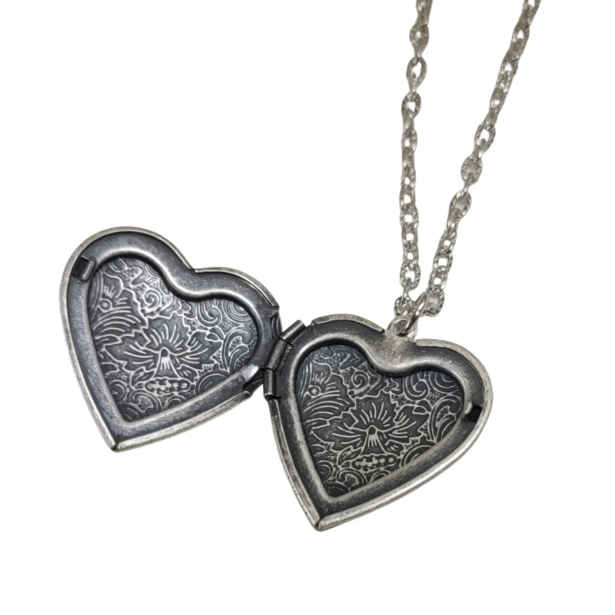 Handmade Oxidized Silver Ornate Heart Locket Necklace