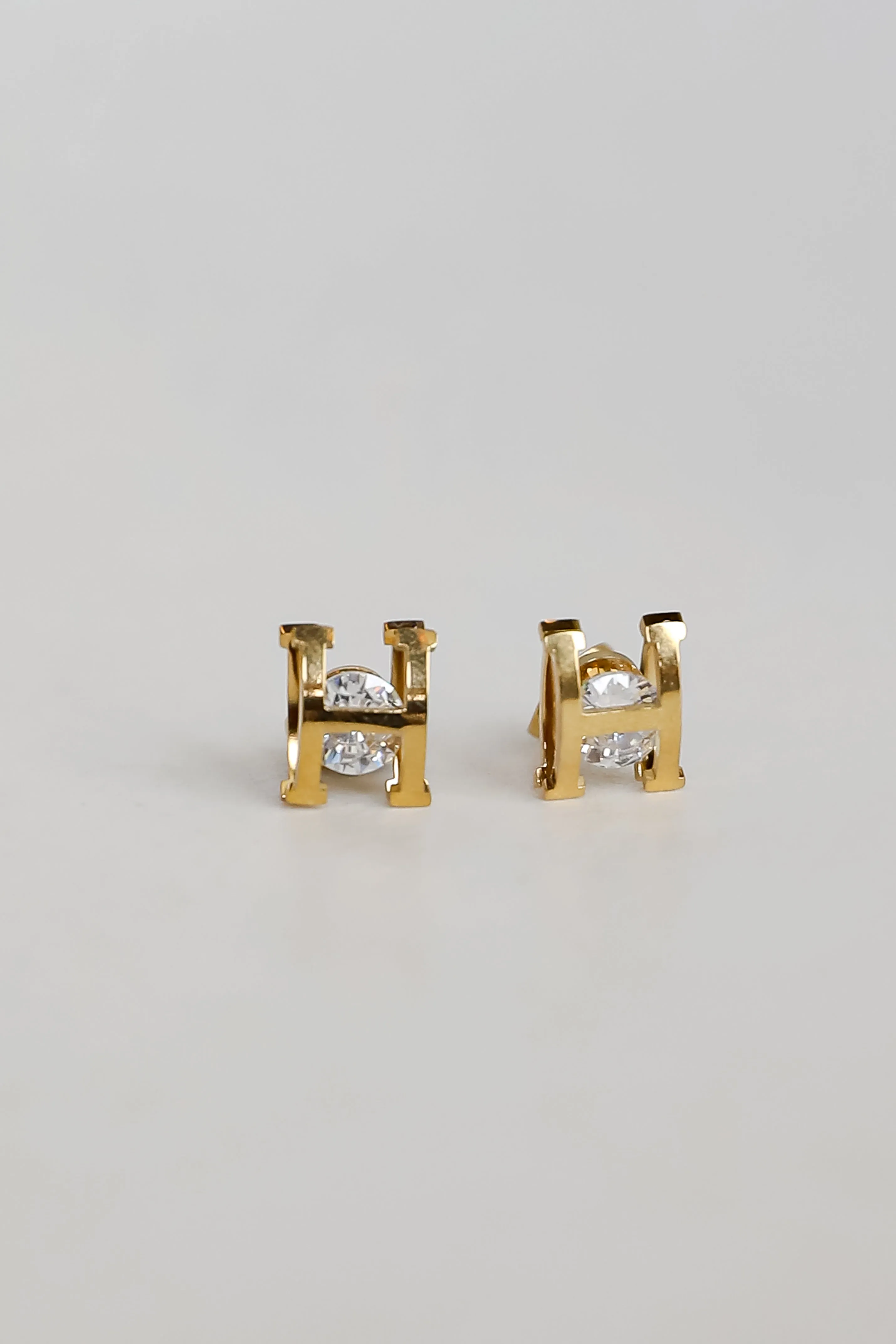 Hayley Gold "H" Rhinestone Stud Earrings