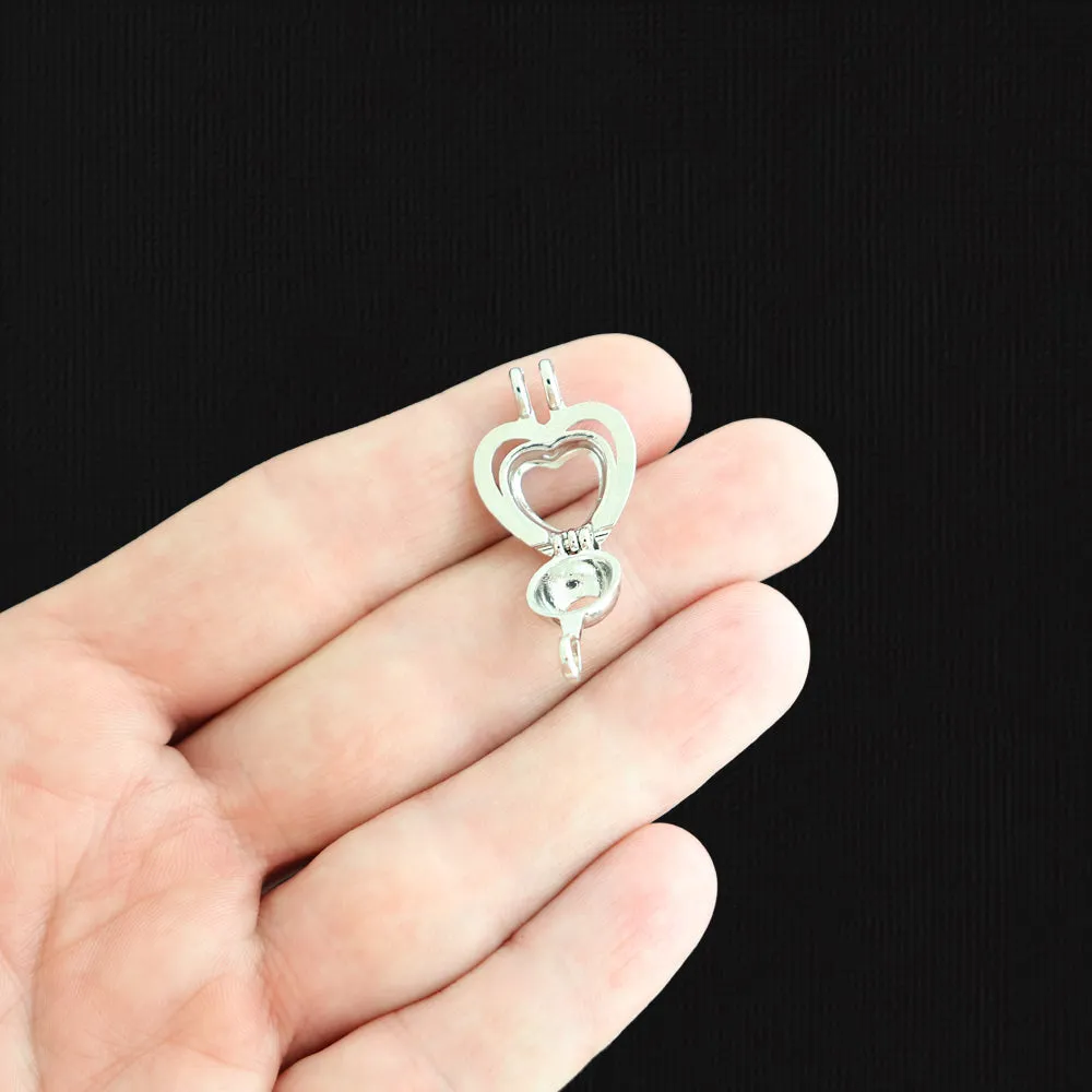 Heart Bead Cage Antique Silver Tone 3D - SC7322