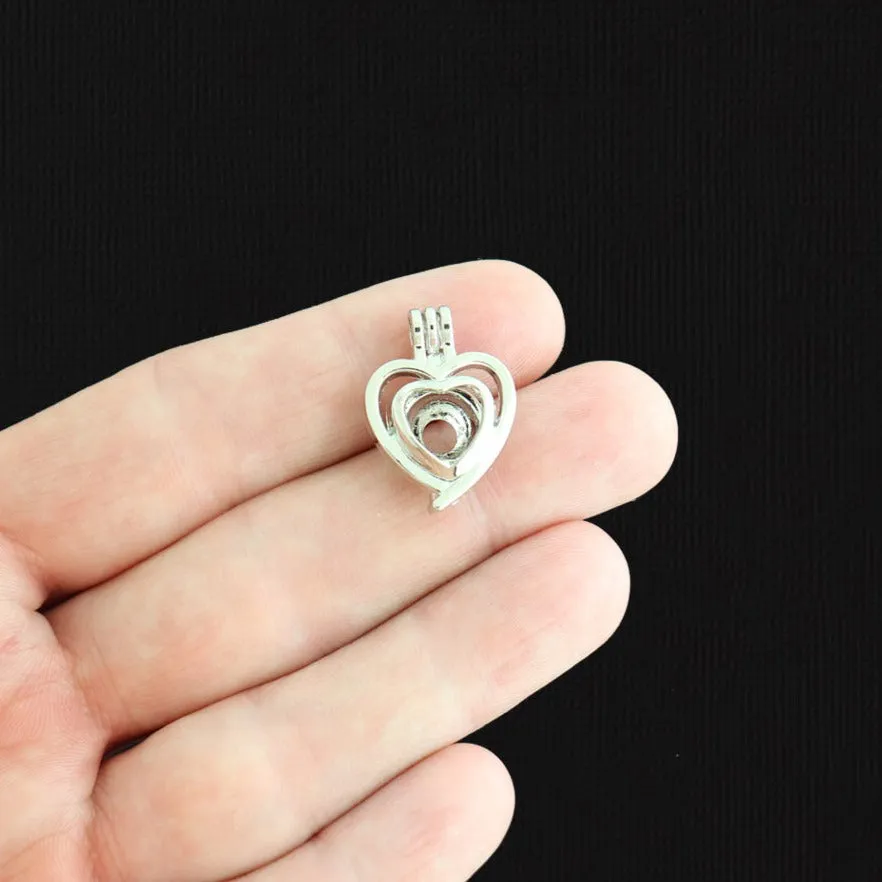 Heart Bead Cage Antique Silver Tone 3D - SC7322