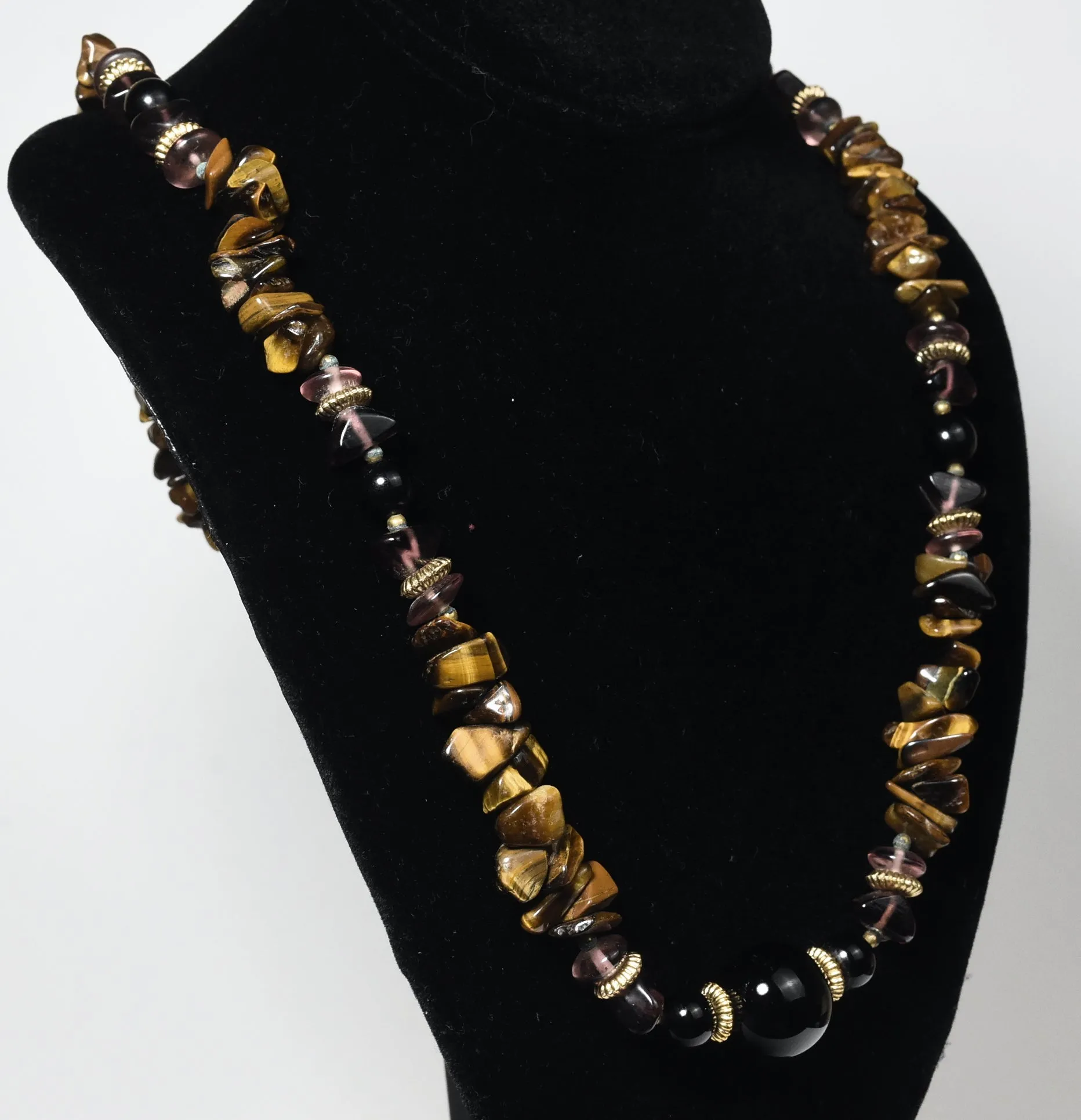 HEAVY Tiger's Eye and Black Onyx Beaded Necklace