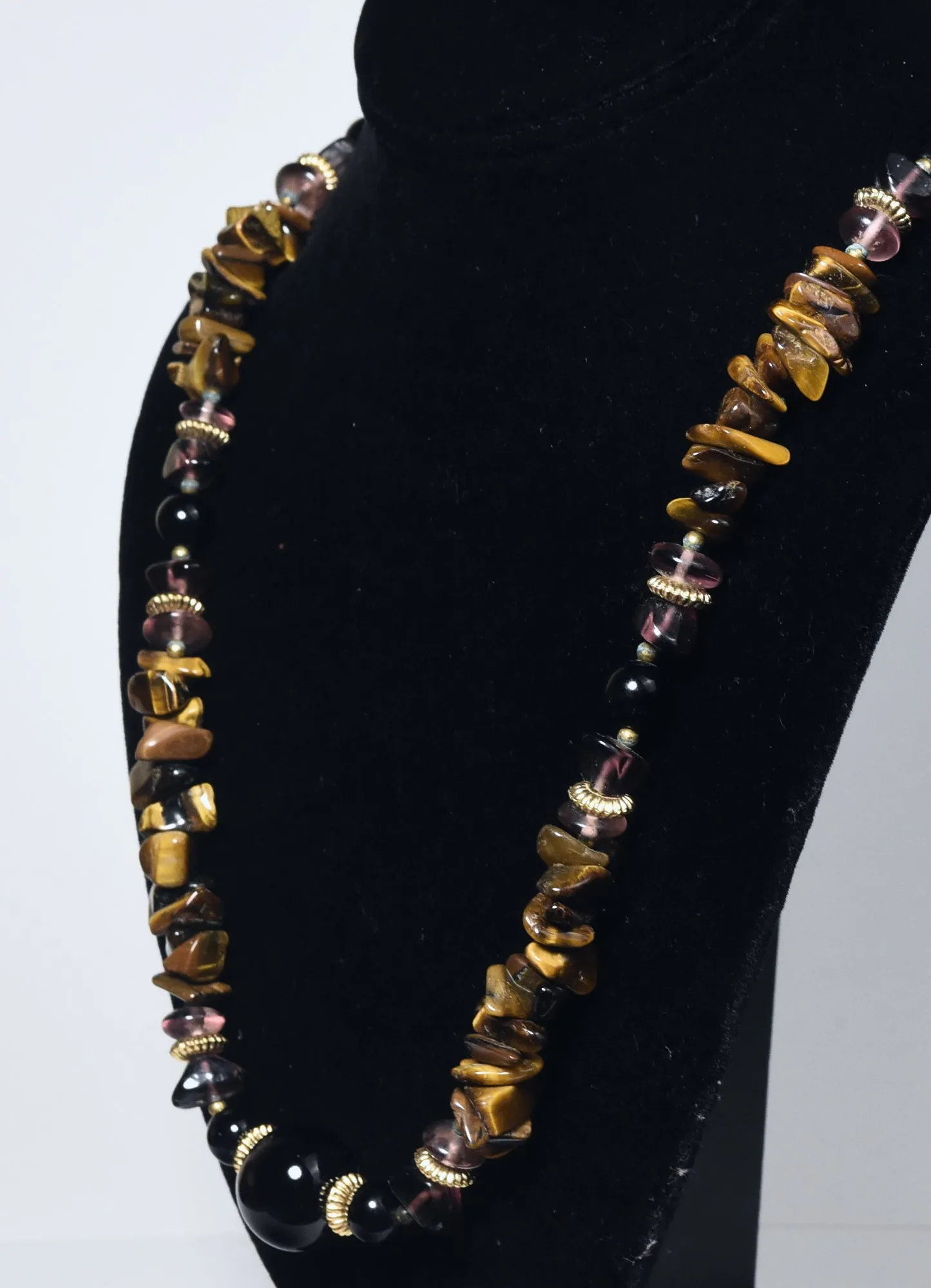 HEAVY Tiger's Eye and Black Onyx Beaded Necklace