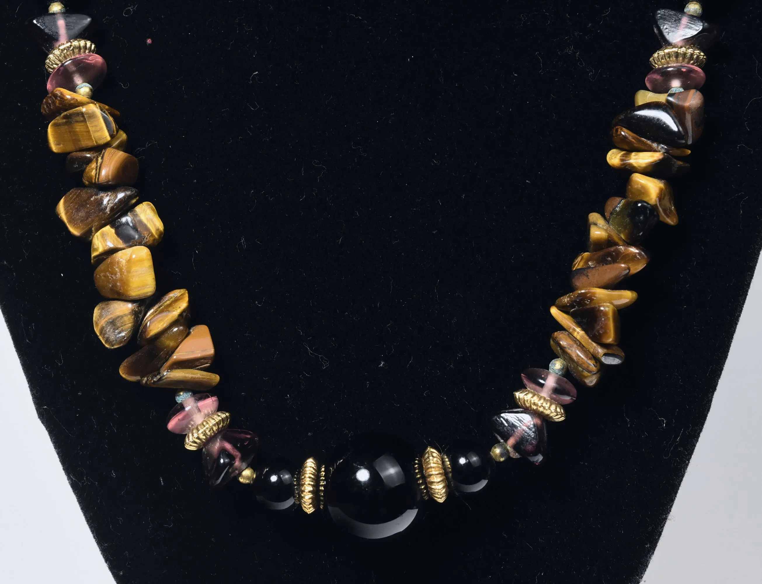 HEAVY Tiger's Eye and Black Onyx Beaded Necklace