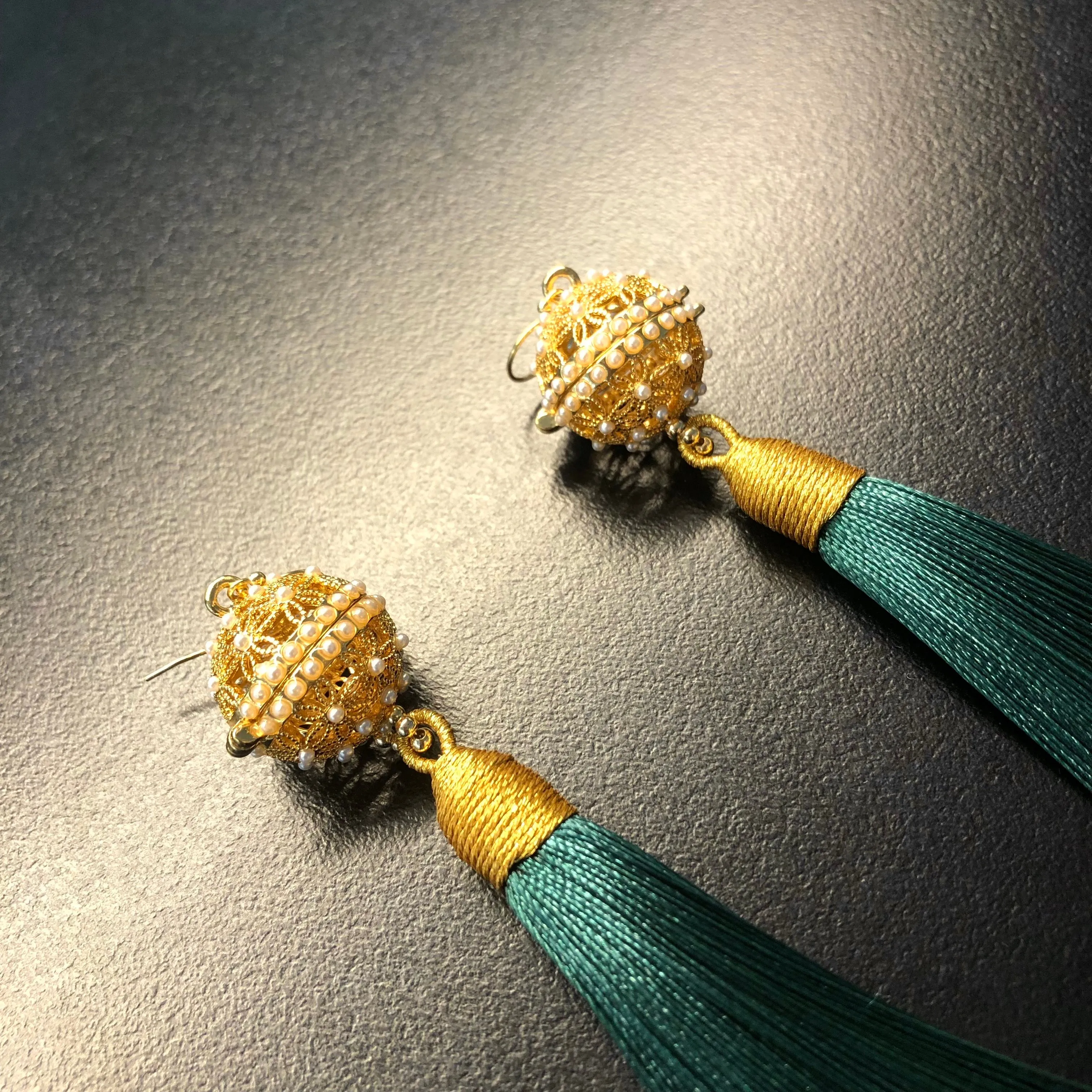 Herbal Locket Silk Tassel Earrings - Deep Green