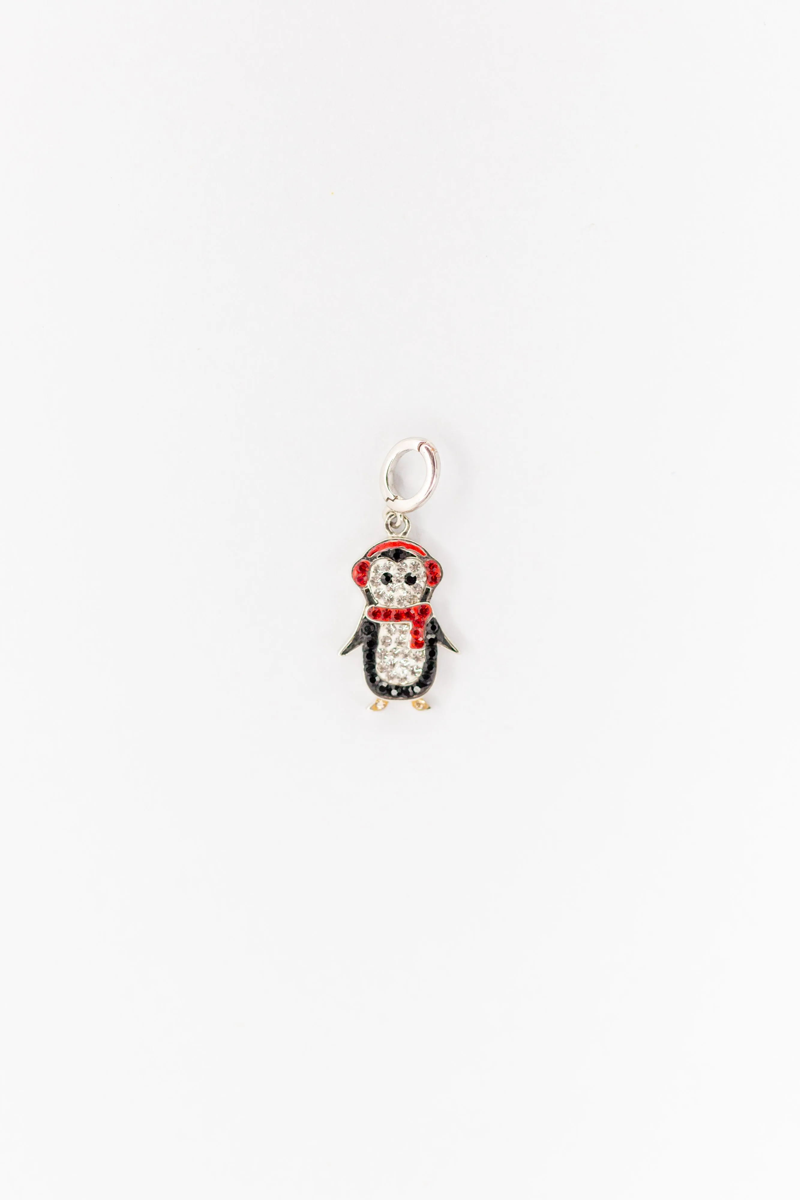 Holiday Penguin Crystal Sterling Silver Charm