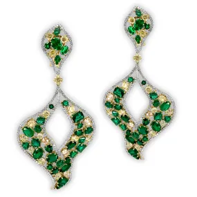 Important Emerald   Fancy Yellow and White Diamond Earrings