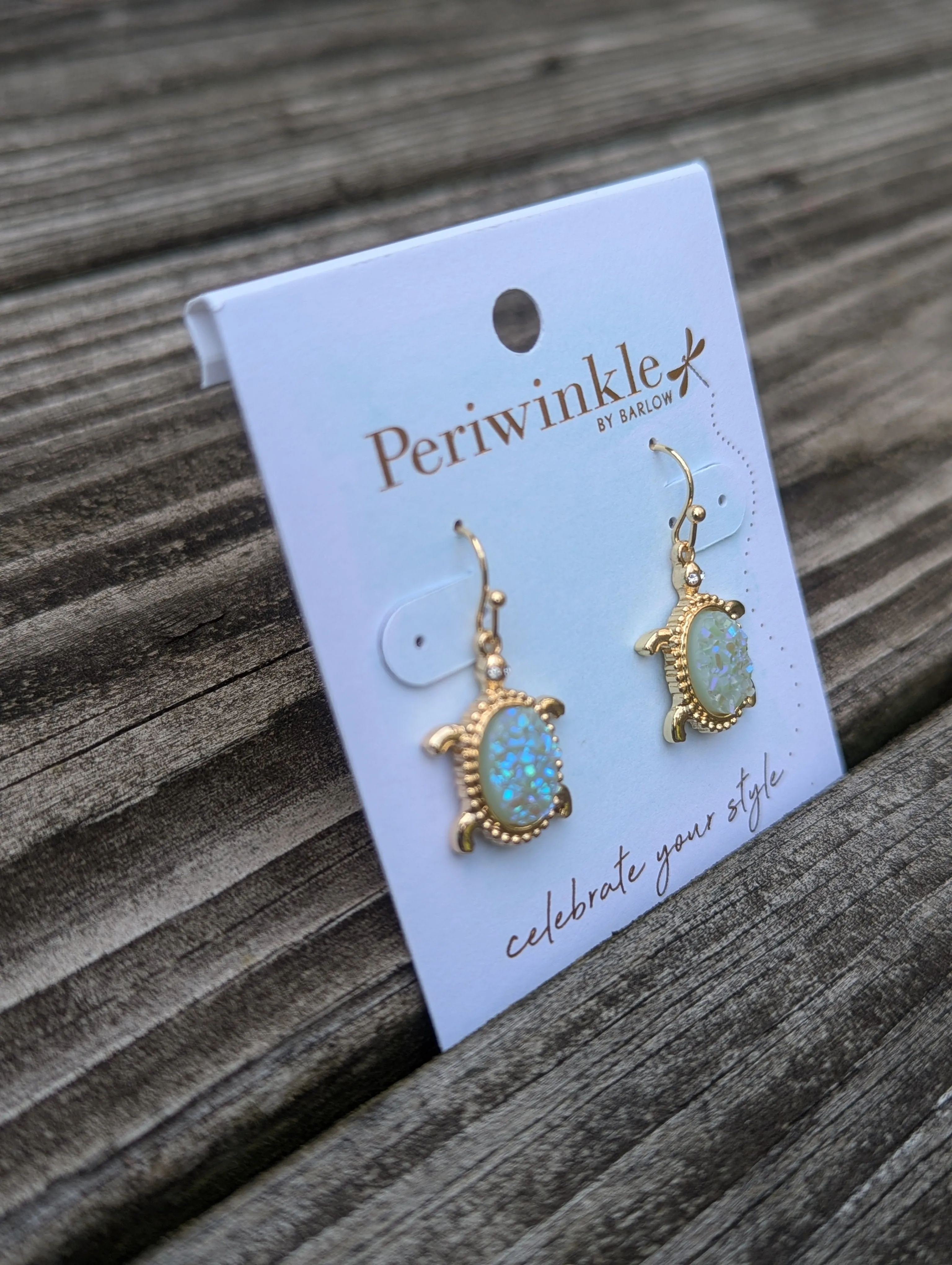 Iridescent Opal Sparkle Turtle Earring