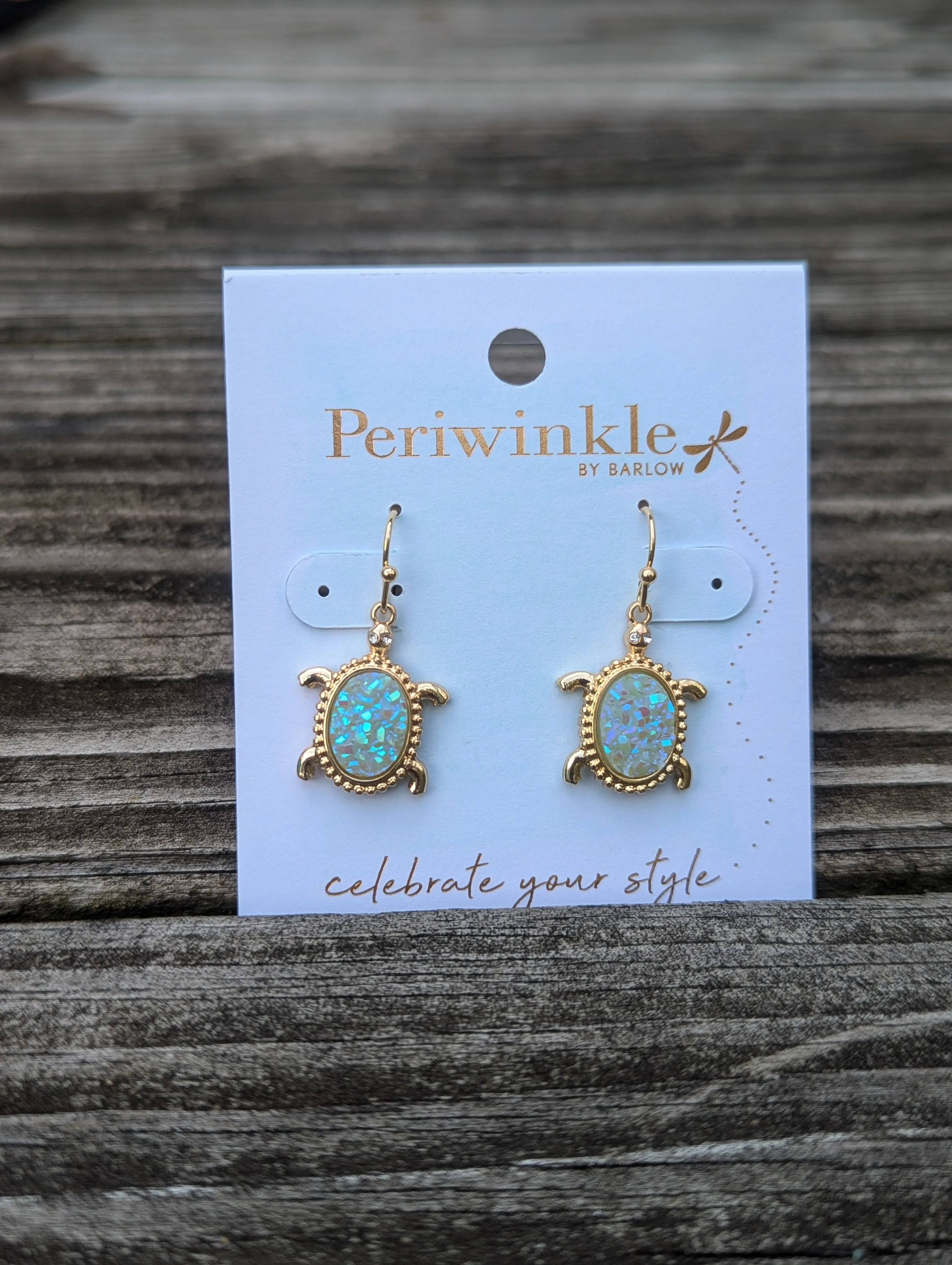 Iridescent Opal Sparkle Turtle Earring