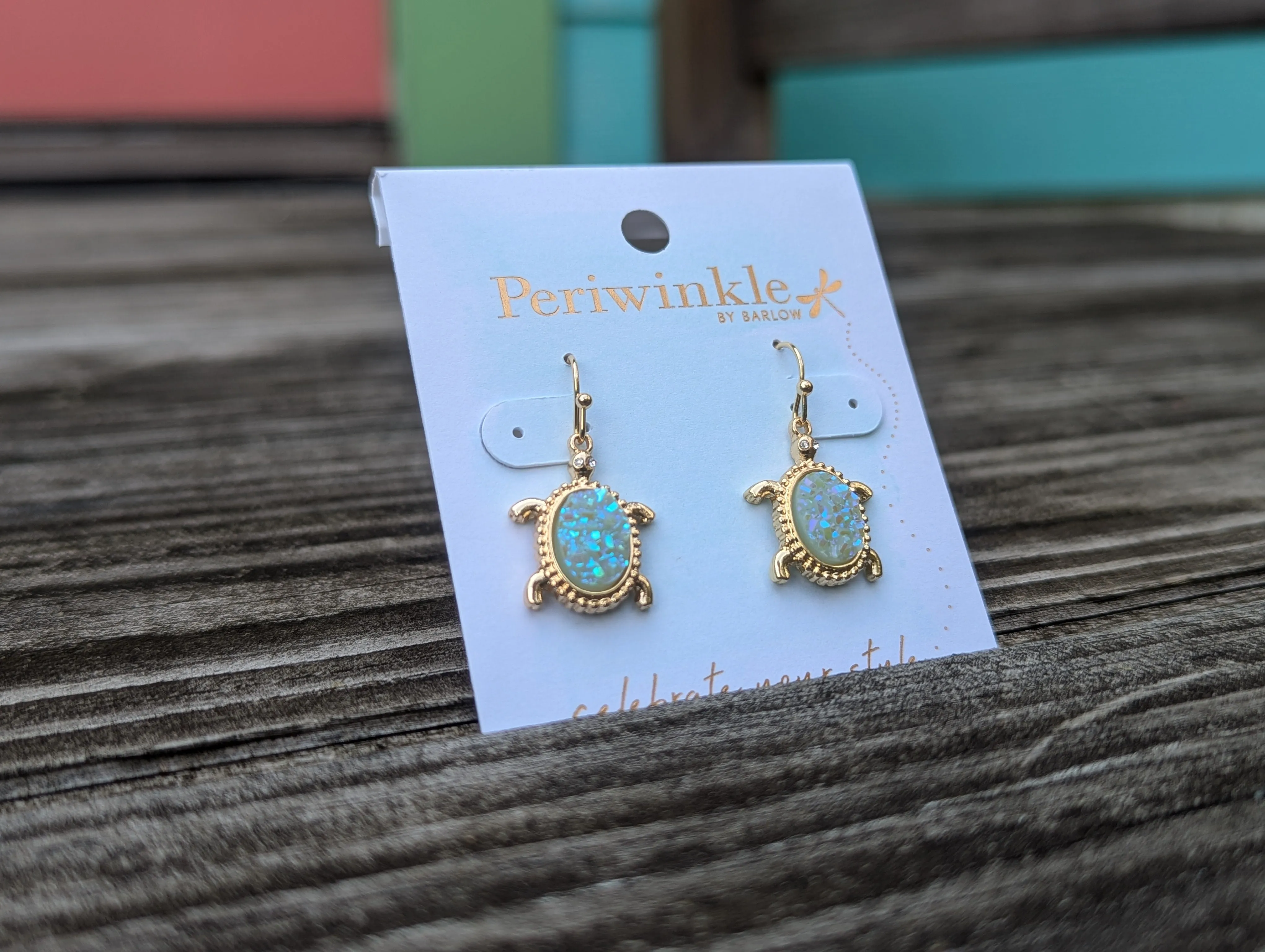 Iridescent Opal Sparkle Turtle Earring