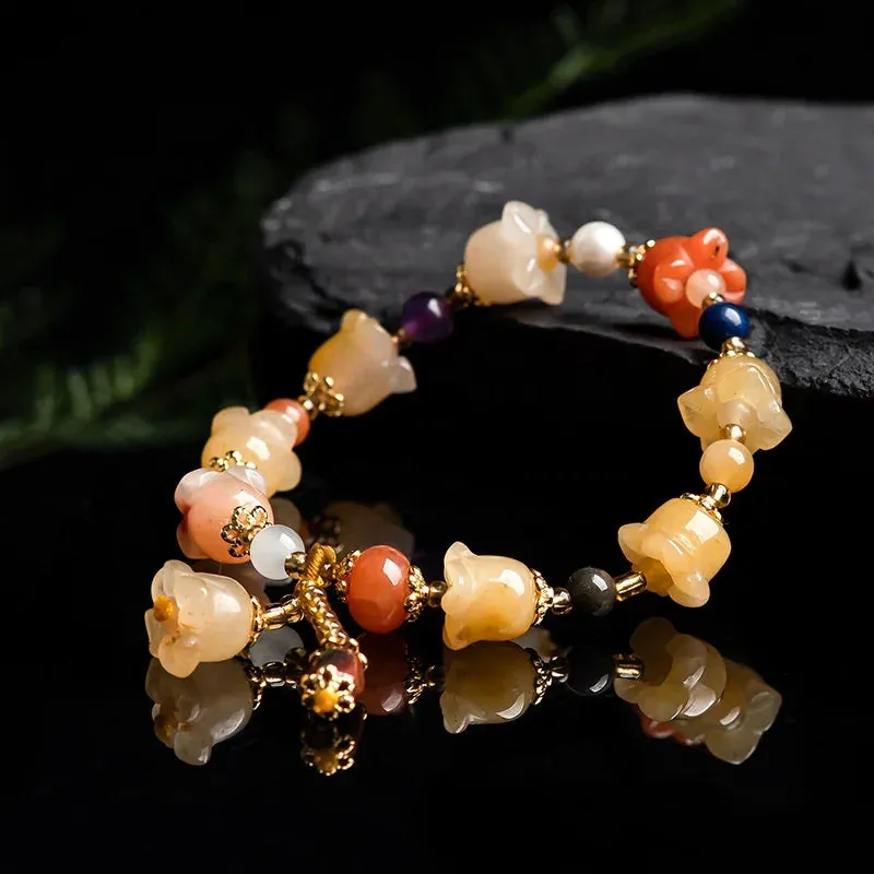 Jade Flowers Minimalist Beads Bracelet Natural topaz The orchid The hand strings personality Women's