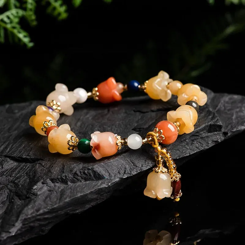 Jade Flowers Minimalist Beads Bracelet Natural topaz The orchid The hand strings personality Women's