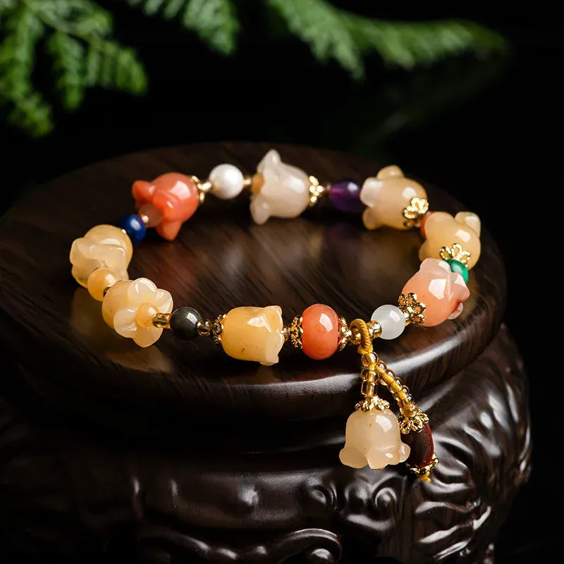 Jade Flowers Minimalist Beads Bracelet Natural topaz The orchid The hand strings personality Women's