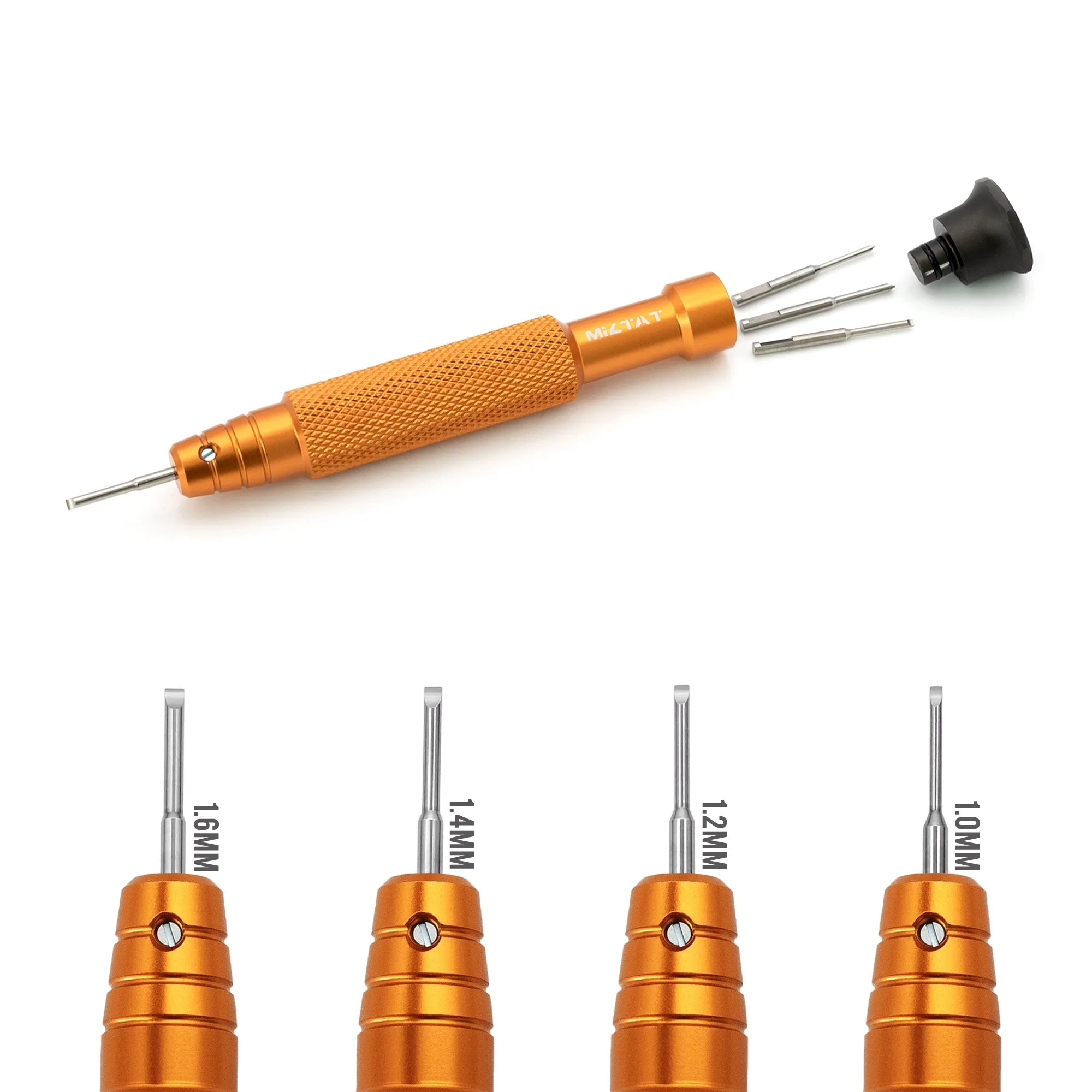 Japan Made Precision Screwdriver Cut-Out type for Watch Bracelet adjustment - 4 interchangeable blades, Titan Orange