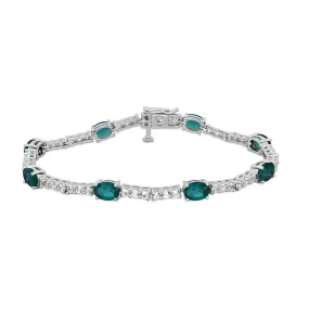 Jewelili Sterling Silver With Created Emerald and Created White Sapphire Bracelet, 7.5"