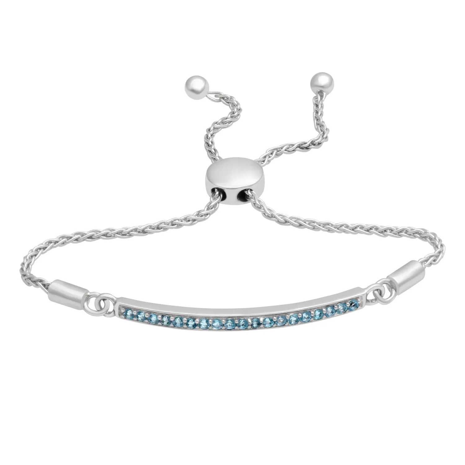 Jewelili Sterling Silver With Round Ice Blue Topaz Cubic Zirconia Bolo Bracelet