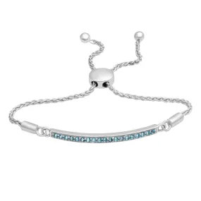 Jewelili Sterling Silver With Round Ice Blue Topaz Cubic Zirconia Bolo Bracelet