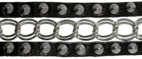 Jewelry Trends Silvertone Metal and Black Leather Stud Bracelet