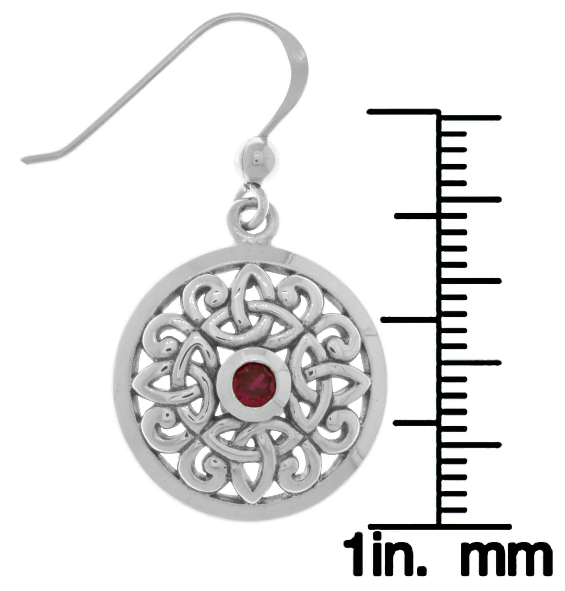 Jewelry Trends Sterling Silver Celtic Knot Round Shield Dangle Earrings with Synthetic Ruby