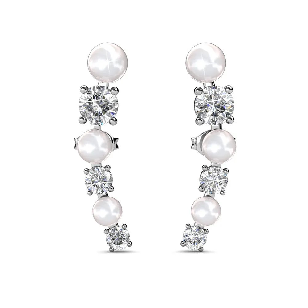 Juniper 18k White Gold Wrap Earrings with White Beads and Crystals