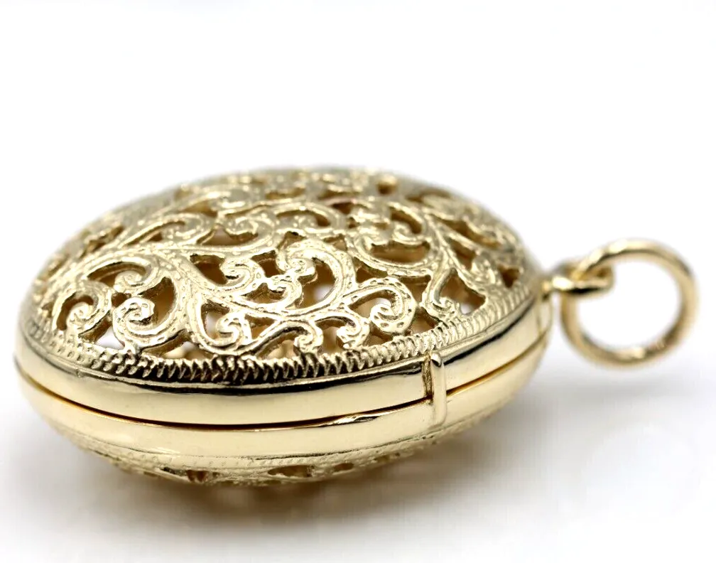 Kaedesigns New Genuine 9ct 9k Solid Yellow, Rose or White Gold Filigree Oval Pendant Locket