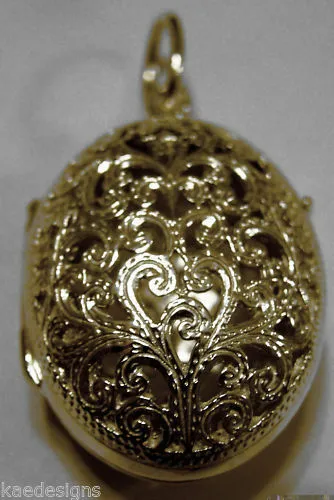 Kaedesigns New Genuine 9ct 9k Solid Yellow, Rose or White Gold Filigree Oval Pendant Locket