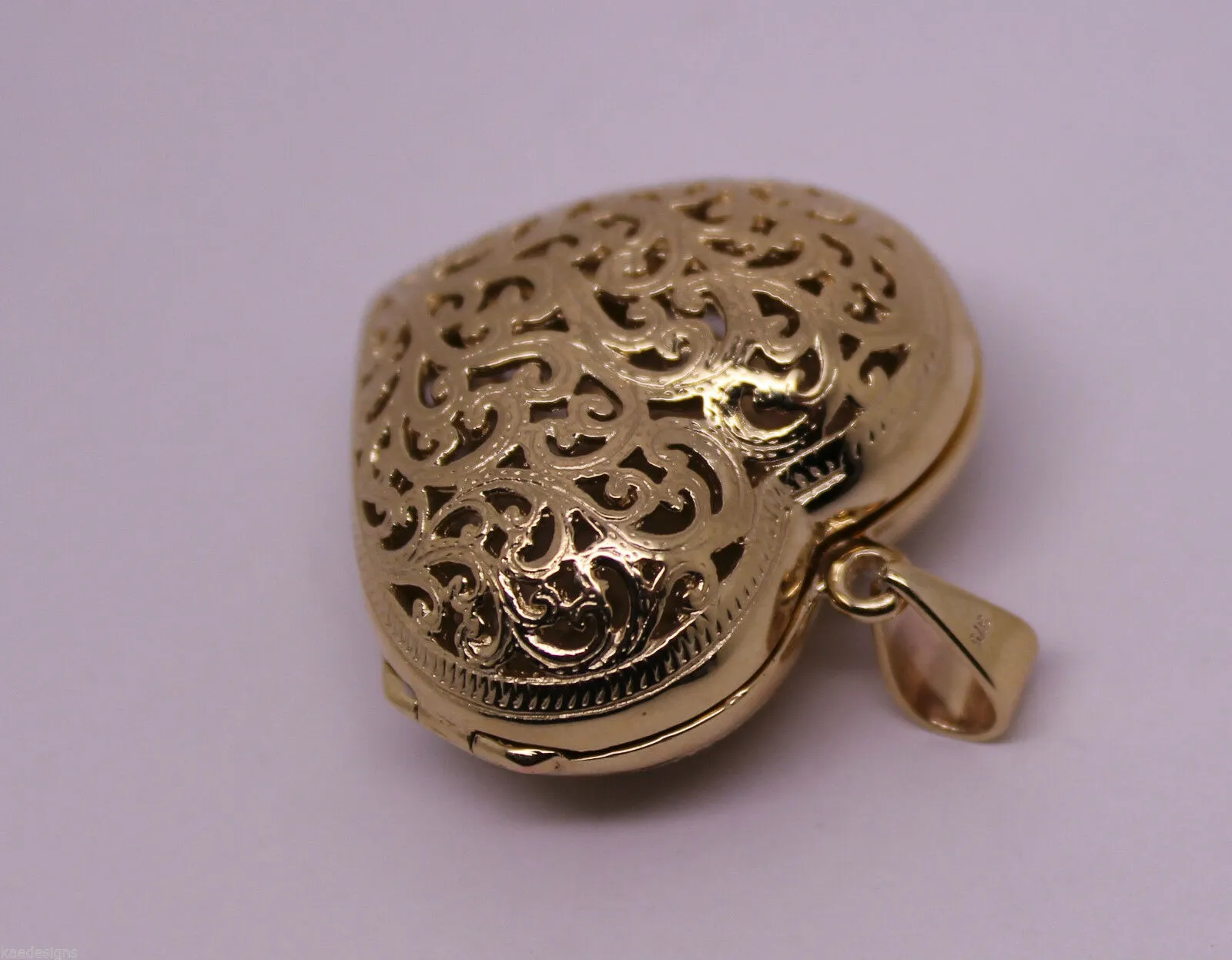 Kaedesigns, New Genuine 9ct 9kt Rose Gold Huge Filigree Heart Pendant Locket